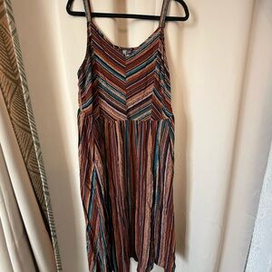 BloomChic Brown and Blue Pleated Tiered Sundress